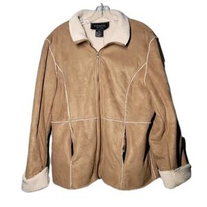 COACO Faux Suede Sherpa Lined Jacket Full Zip Brown Winter Coat XL